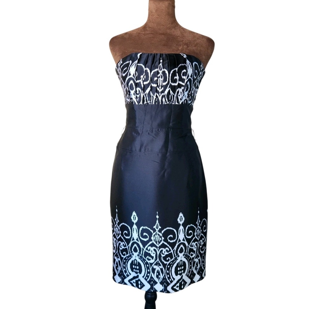 WHBM Satin Black White Dress Size 00 Silk Mini Formal Party Cocktail NWT - Picture 1 of 8